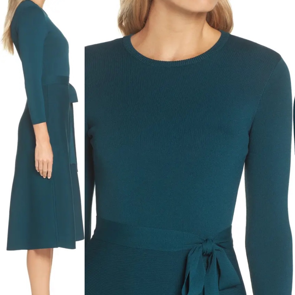 Eliza J 3/4 Sleeve Tie Waist Midi Sweater